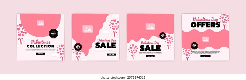 Social media post templates for digital marketing and sales promotion on Valentine's Day. fashion advertising. Offer social media banners. vector photo frame mockup illustration