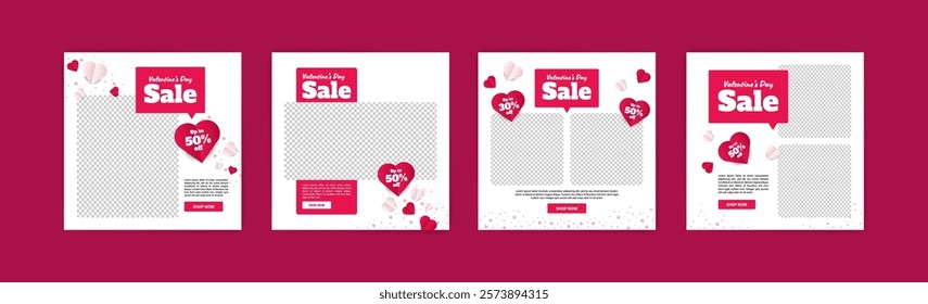 Social media post templates for digital marketing and sales promotion on Valentine's Day. fashion advertising. Offer social media banners. vector photo frame mockup illustration