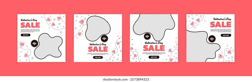 Social media post templates for digital marketing and sales promotion on Valentine's Day. fashion advertising. Offer social media banners. vector photo frame mockup illustration