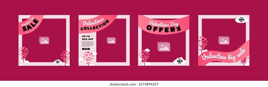 Social media post templates for digital marketing and sales promotion on Valentine's Day. fashion advertising. Offer social media banners. vector photo frame mockup illustration