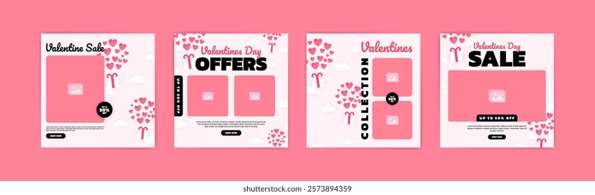 Social media post templates for digital marketing and sales promotion on Valentine's Day. fashion advertising. Offer social media banners. vector photo frame mockup illustration