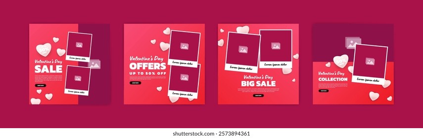 Social media post templates for digital marketing and sales promotion on Valentine's Day. fashion advertising. Offer social media banners. vector photo frame mockup illustration