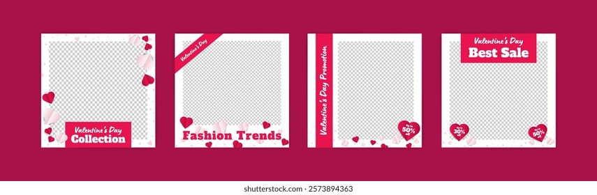 Social media post templates for digital marketing and sales promotion on Valentine's Day. fashion advertising. Offer social media banners. vector photo frame mockup illustration