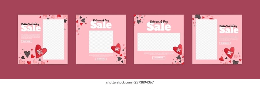 Social media post templates for digital marketing and sales promotion on Valentine's Day. fashion advertising. Offer social media banners. vector photo frame mockup illustration