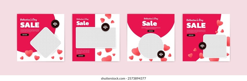 Social media post templates for digital marketing and sales promotion on Valentine's Day. fashion advertising. Offer social media banners. vector photo frame mockup illustration