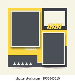 Social media post templates. Editable template posts for social media ads. Web banner ads for sports or fashion promotion. Square template with yellow and black background.