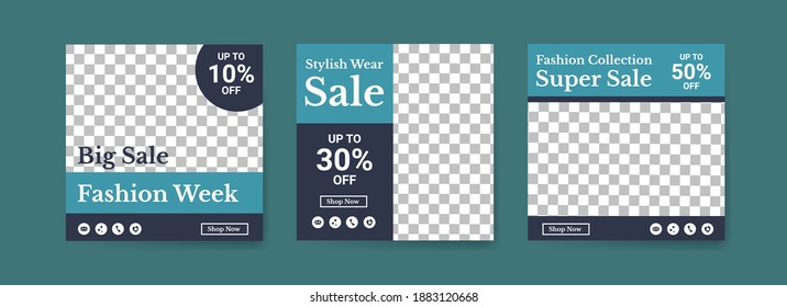 Social media post templates for fashion week. Social media post template for digital marketing and sale promo. fashion advertising. Social media banner offer.