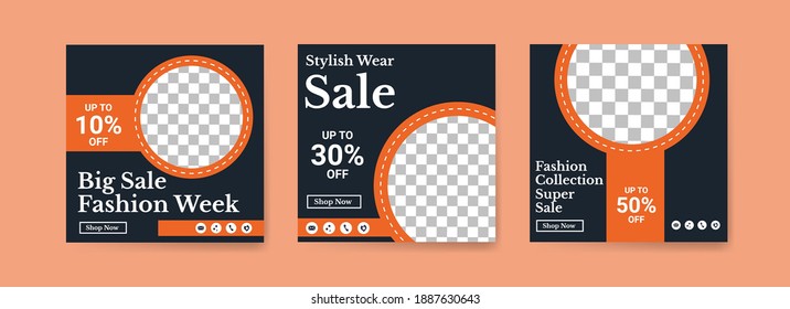 Social Media Post Templates For Fashion Week. Social Media Post Template For Digital Marketing And Sale Promo. Fashion Advertising. Social Media Banner Offer.