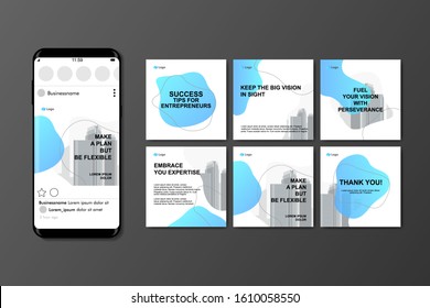 Social media post templates set for business with geometric pattern design element and trendy blue gradient colors. vector illustration