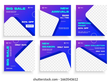 Social media post templates set for business. Social media templates. Modern promotion square web banner for social media mobile apps. Social media for fashion and shop