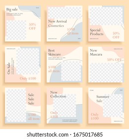 Social media post templates set for business. Social media templates. Modern promotion square web banner for social media mobile apps. Social media for cosmetic and shop