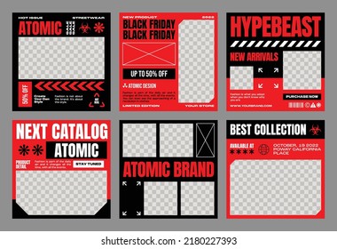 Social Media Post Templates Set For Business. Streetwear Social Media Post. Modern Promotion Square Web Banner For Social Media Mobile Apps. Social Media For Fashion And Shop