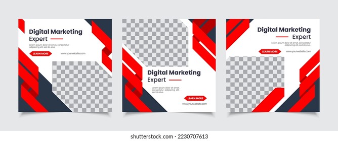Social media post templates set for business. Marketing agency social media templates. Modern promotion square web banner for social media mobile apps. Social media for fashion and shop