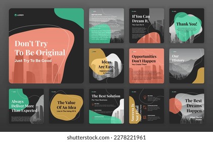 Social media post templates set with cityscape vector illustration on background Square  posts layouts for personal blog