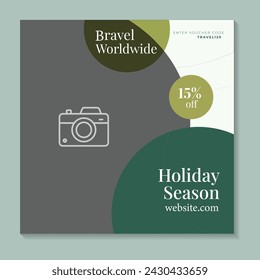 Social media post templates set with cityscape vector illustration on background.