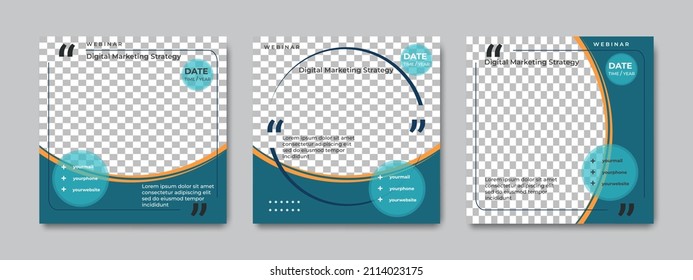 Social media post templates for webinar business with blue color. Suitable for online marketing promotion banner, webinar, seminar, flyer, ads, etc.	