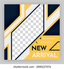social media post templates. White background with geometric elements in black and yellow For personal and business account. Editable minimal square banner template. social media post and internet ads