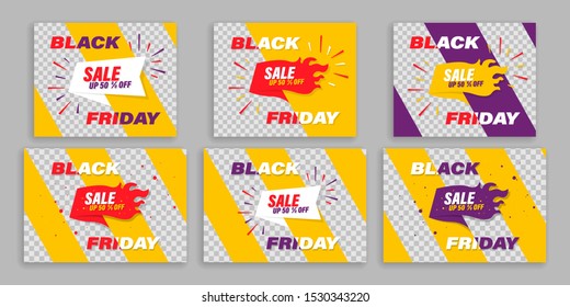 Social Media Post. Trendy editable template for social network message. Promo Brand Fashion.  Black Friday Sale Banner Template.