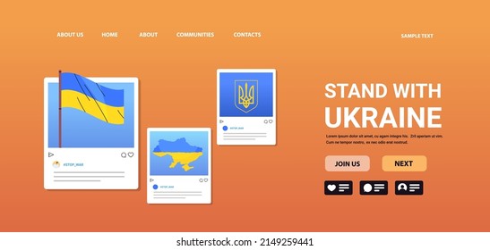 social media post with Ukrainian flag map and trident pray for Ukraine peace save Ukraine from russia stop war