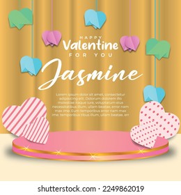 Social Media Post Valentin Day greeting cards for you with heart and podium ornaments