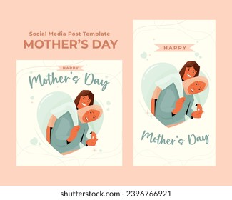 Social media post vector of a girl being carried by her mother