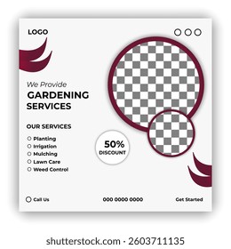 Social media post web banner template for lawn or gardening services