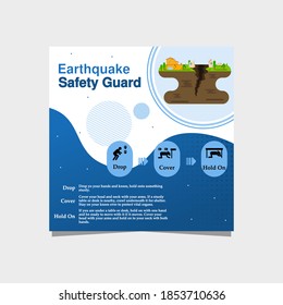 Social media post and web internet ads minimal square banner template. Earthquake afety guard with outdoor illustration disaster