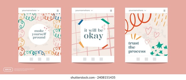 Social media post and web internet ads creative frame template cover set with abstract colorful cute basic organic shape doodle background. Mock up for personal blog or shop promotion layout banner