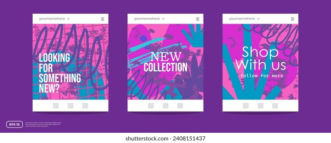 Social media post and web internet ads creative frame template cover set with abstract colorful basic organic shape doodle design background. Mock up for personal blog or shop promotion layout banner