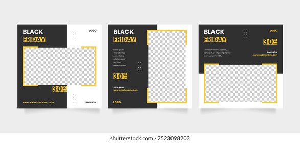 Social media post and web internet ads. Black friday sale banner or offer template with photo college. Promotional web banner for social media post. Editable minimal square banner template.