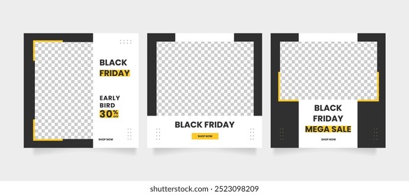 Social media post and web internet ads. Black friday sale banner or offer template with photo college. Promotional web banner for social media post. Editable minimal square banner template.