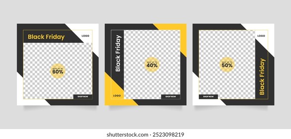 Anúncios de mídia social e da internet. Banner de venda de sexta-feira preta ou modelo de oferta com foto faculdade. Banner promocional da web para postagem em mídia social. Modelo editável de banner quadrado mínimo.