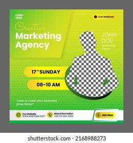 Social media post Webinar digital marketing template banner or flyer design with green color
