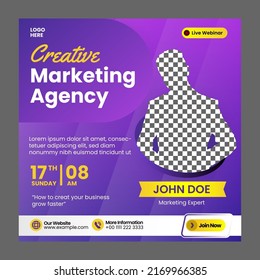 Social media post Webinar digital marketing template banner or flyer design with purple color
