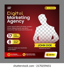 Banner o diseño de volante de plantilla de marketing digital en redes sociales con un color rojo