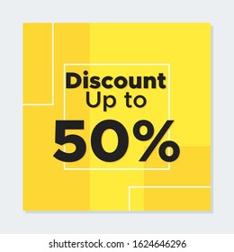 Social media post with yellow color concept. Discount banner template illustration. Suitable for product or food promotion. 50% off discount banner template