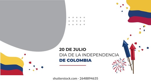 Social media poster for 20 of July in Colombia. Celebrate Colombian Independence Day with National Pride and Festive Fireworks