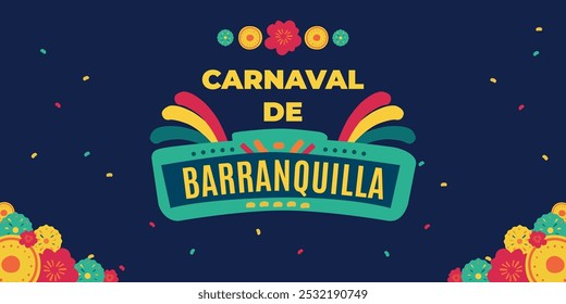 Cartaz de mídia social para o Carnaval de Barranquilla, Festival de Folclore Colombiano, março, cartaz para celebração Festival de Barranquilla, azul, fundo colorido