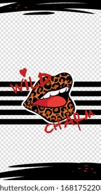 Social media poster or mobile application editable interface design with womens sexy lips, cartoon vector illustration isolated on transparent background.