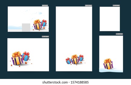 Social Media poster and template design set Merry Christmas celebration with snowflake decorated on white background.