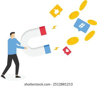 Social media posting to increase popularity getting coins, Vector illustration design