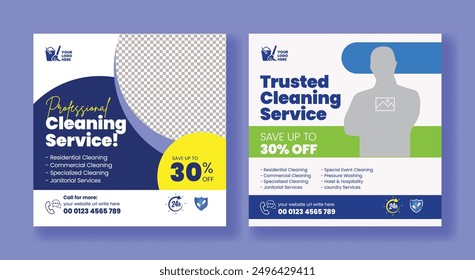 Social media posts banner ads for Cleaning service and house maid service banner, promotional marketing advertising, housecleaner, laundry service banner set template design