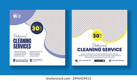 Social media posts banner ads for Cleaning service and house maid service banner, promotional marketing advertising, housecleaner, laundry service banner set template design