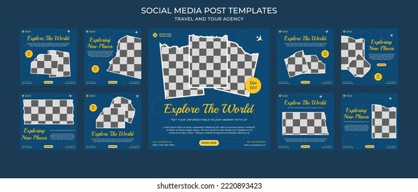 Plantilla De Colección De Publicaciones En Medios Sociales Para Agencia De Viajes Y Visitas