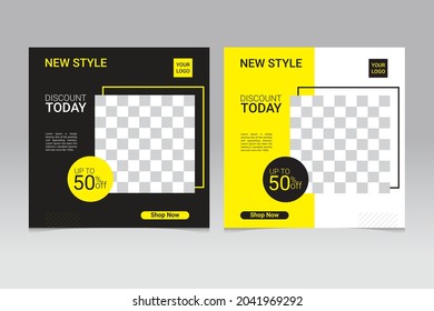 Social media posts for digital marketing editable yellow and black posts, fashion, stories, brand promotion. Social media vector templates