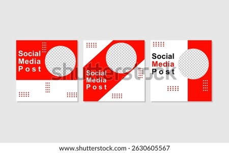 Social media posts featuring three red and white design templates.