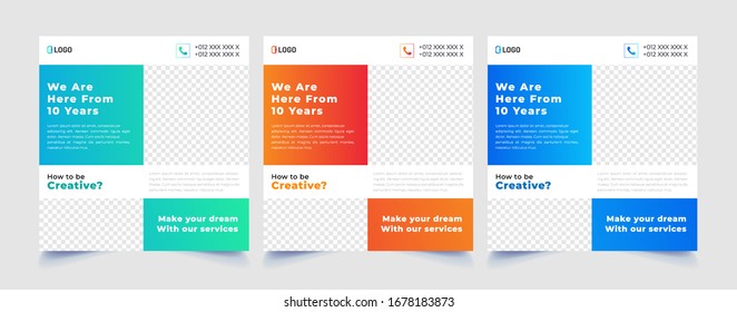 Social media Posts for internet content blog site. for Bloggers, Fashion, ad, Lifestyle brands, Magazines, Creative businesses. Set of square Presentation templates. Unique website slider frames.