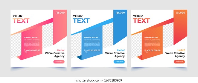 Social media Posts for internet content blog site. for Bloggers, Fashion, ad, Lifestyle brands, Magazines, Creative businesses. Set of square Presentation templates. Unique website slider frames.