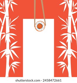 Social media posts with Japanese rolls with space for text on a red background. Menu, restaurant advertising. Banner, promo, discount, sale. Vector