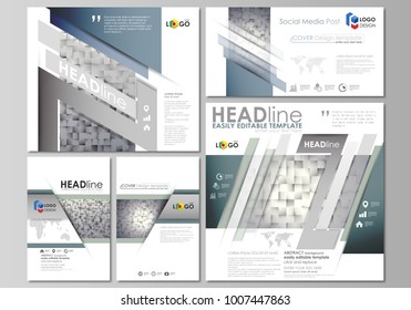 Social media posts set. Business templates. Abstract flat design template, vector layouts in popular formats. Pattern made from squares, gray background in geometrical style. Simple texture.